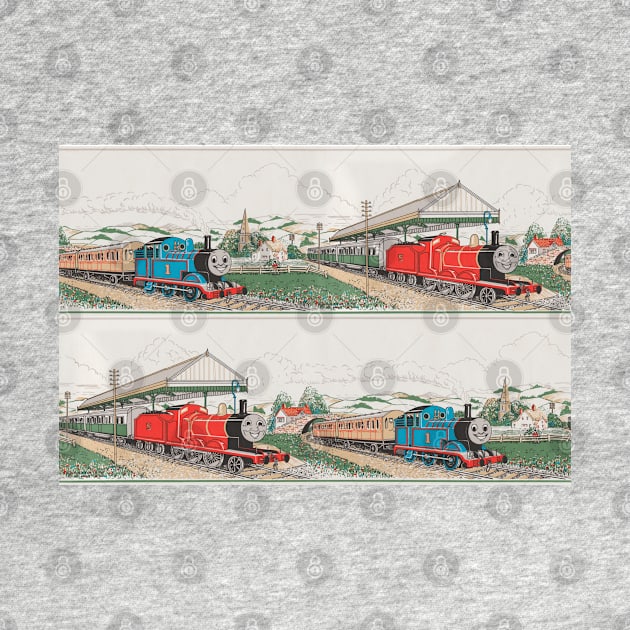 Vintage Thomas and James Seamless Pattern (Thomas the Tank Engine) by sleepyhenry
